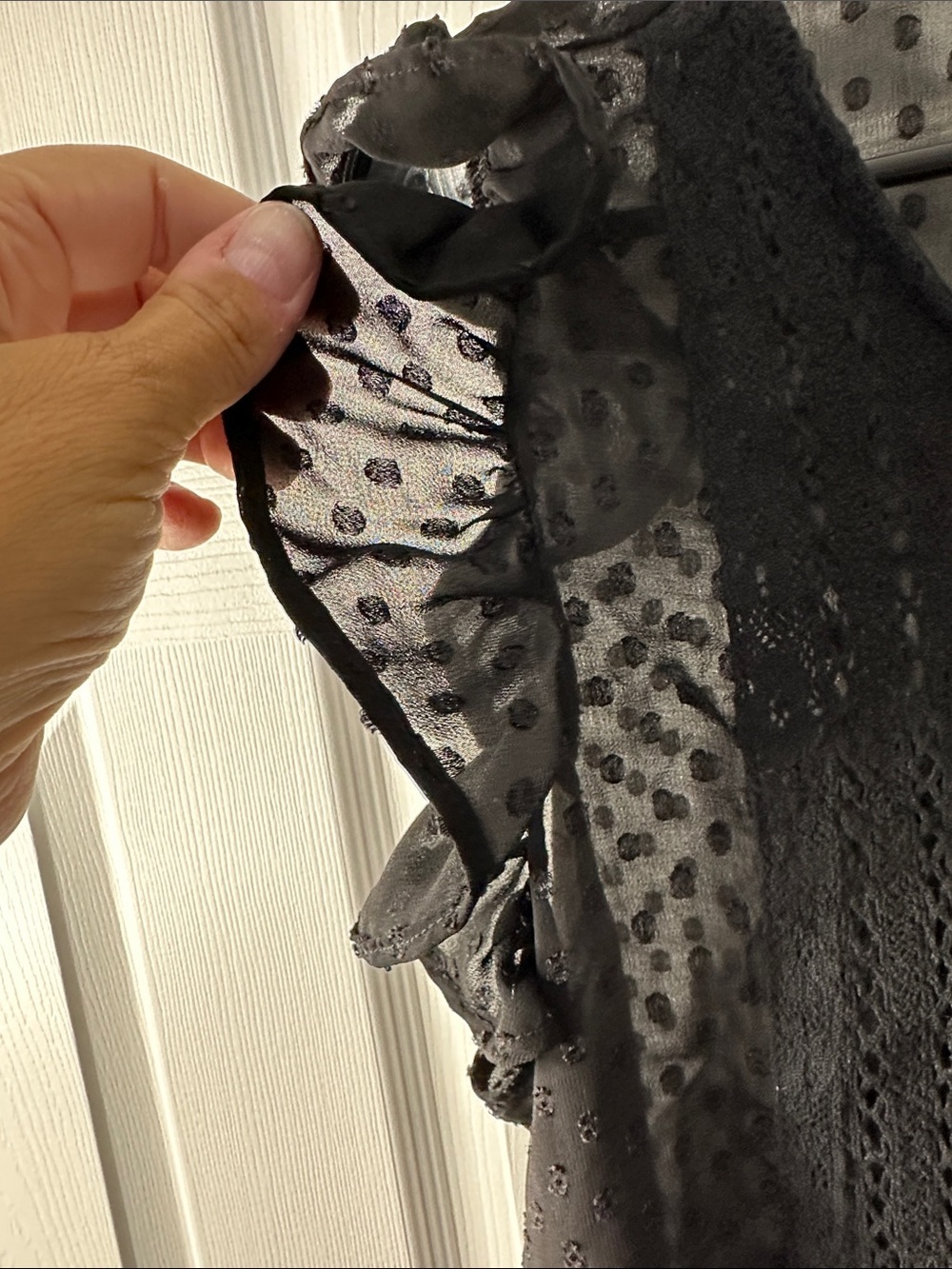 Haute Monde Black Swiss Dot Ruffle Peplum Blouse - Picture 4 of 5